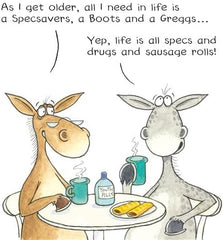 Paperlink Funny Artistic 'Happy Birthday' Greetings Card - From The Funny Farm Range - For Him/For Her - 'Specs, Drugs and Sausage Rolls!'