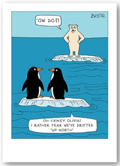 Paperlink Birthday/Blank Funny Card for Men/Women - General Humour Male/Female Card - Penguins Drifted to the North Pole Cartoon Sketch - Eco-Friendly & Recyclable - Made in England