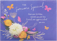 Blue & Floral Design Birthday Card