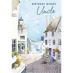 Nigel Quiney 'Uncle' Birthday Card for Men - Watercolour Cobbled Street Coastal Scene with Foil Detail - Eco-Friendly & Recyclable