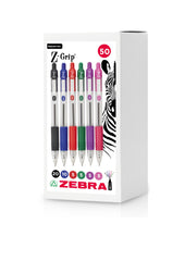 Zebra Z-Grip Retractable Ballpoint Pens – Assorted Colors, 1.0mm Tip, Pack of 50