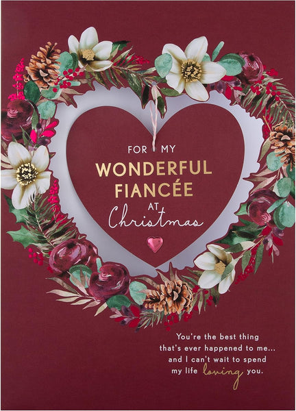 Hallmark Boxed Christmas Card for Fianc�e - Traditional Heart and Wreath Design