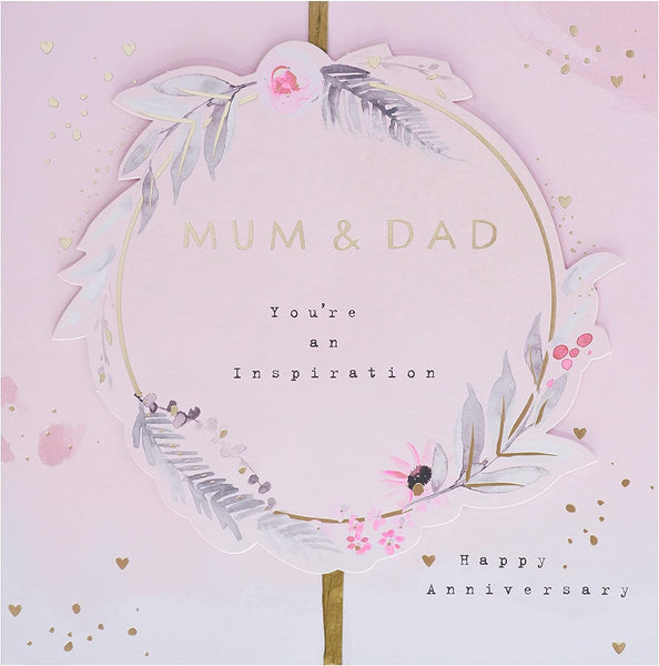 Anniversary Card for Mum and Dad - Contemporary Floral Text Design