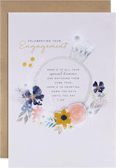 Contemporary Illustrated Embossed Floral Design Engagement Card