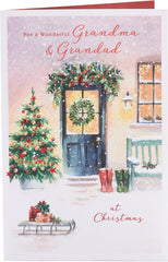 UK Greetings Christmas Card for Grandma & Grandad - Snowy Door Design