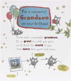 Owl Illustration and Sentimental Verse Birthday Card for Grandson