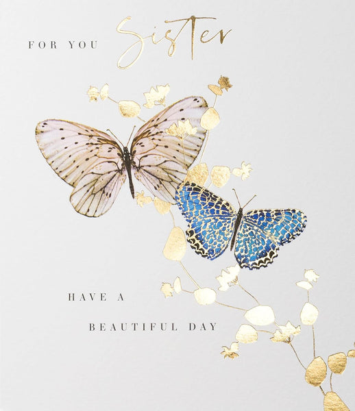 Paperlink Sister Birthday Card - Butterflies and Flowers with Gold Foil
