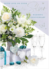 25 Years - Floral Bouquet, Presents and Butterflies Embossed with Foil Details