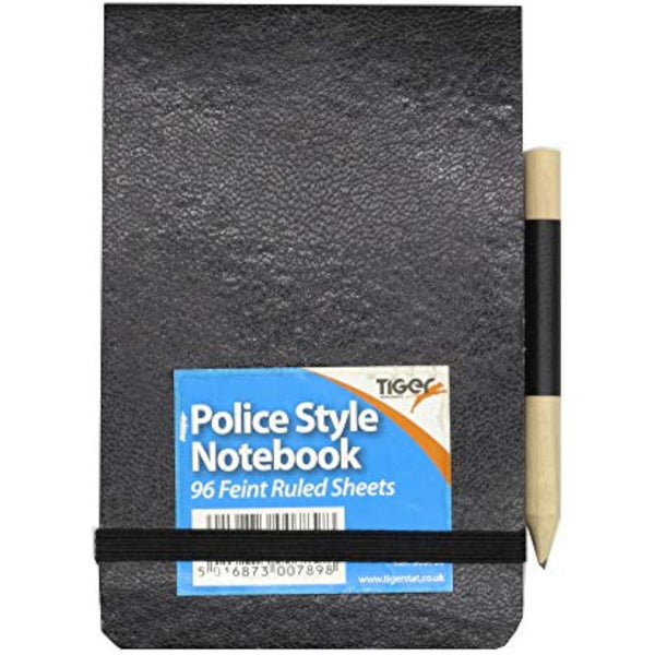 Police Style Elasticated Notebook – Hard Cover, Feint Ruled, Durable Pocket Journal