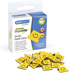 Rapesco Supaclip 40 Refill Clips - Bright Yellow (100 x Smiles)