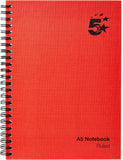 5 Star Manuscript Book Wirebound 70gsm Ruled 160 Pages A5 [Pack of 5], Red
