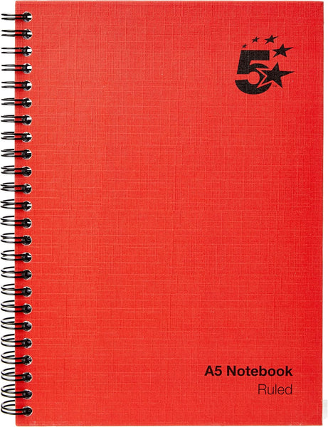5 Star Manuscript Book Wirebound 70gsm Ruled 160 Pages A5 [Pack of 5], Red
