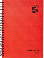 5 Star Manuscript Book Wirebound 70gsm Ruled 160 Pages A5 [Pack of 5], Red