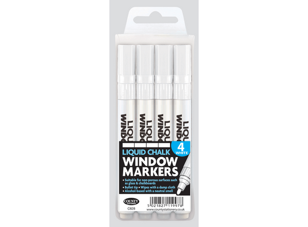 White Liquid Chalk Markers – Pack of 4 Window & Glass Pens for Bold Writing