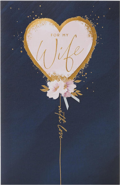 Dark Blue & Gold Design Wife Birthday Card