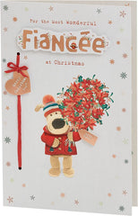Boofle Fianc�e Christmas Card with Envelope - Sweet Design and Bouquet of flowers, Multi