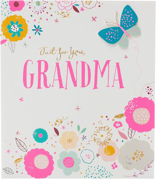 Grandma Birthday Card – Elegant Flower & Butterfly Design with Gold Foil and 3D Detailing
