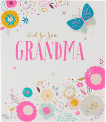 Grandma Birthday Card – Elegant Flower & Butterfly Design with Gold Foil and 3D Detailing