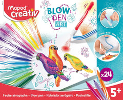 Maped Creativ Blow Art Kit | 24 Felt Tip Pens + 2 Airbrush Tools for Creative Kids