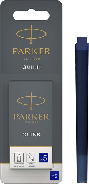 Parker Fountain Pen Ink Refill Cartridges | Long | Blue QUINK Ink | 5 Count