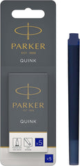 Parker Fountain Pen Ink Refill Cartridges | Long | Blue QUINK Ink | 5 Count