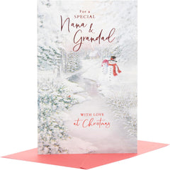 UK Greetings Christmas Card for Nana & Grandad - Stunning Snowcouple Design