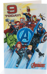 Marvel Avengers 9th Birthday Card with Badge