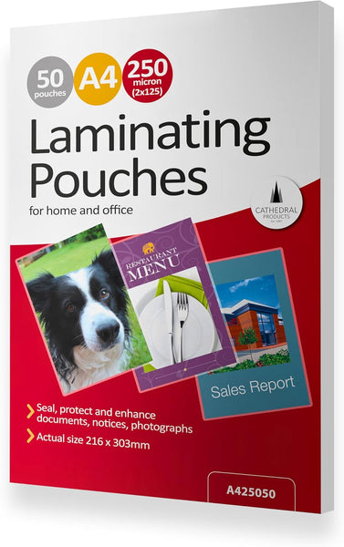 Cathedral Products Pack of 50 A4 Gloss Laminating Pouches 250 Micron