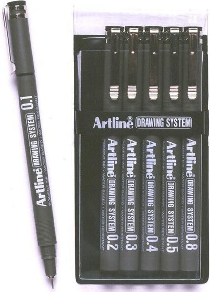 Artline 0.1mm/ 0.2mm/ 0.3mm/ 0.4mm/ 0.5mm/ 0.8mm Drawing System - Black