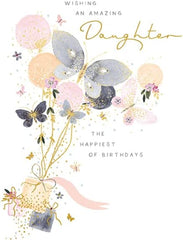 Paperlink Artistic 'Happy Birthday' Daughter Card - Butterflies and Presents - Gold Foil Finish