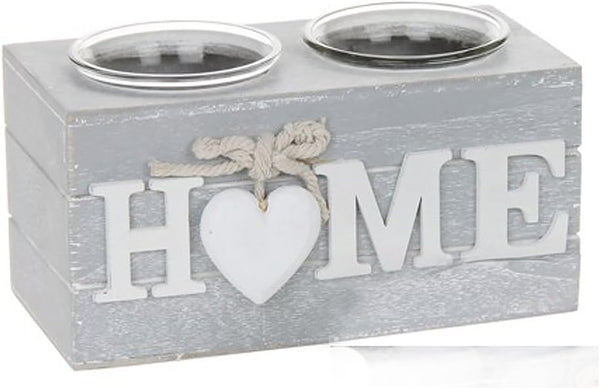 Shabby Chic Grey Provence Heart Double Tealight Holder Home
