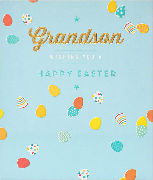 Grandson Easter Card with Envelope - Blue Egg Design