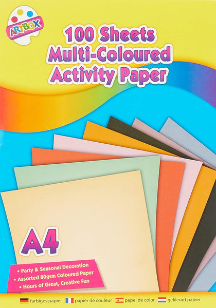 100 Sheets A4 Assorted Activity Paper | Loose Coloured Paper for Kids, Crafts & School