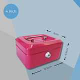 4" Pink Cash Box with Coin Slot and Lift out 6 Compartment Coin Tray