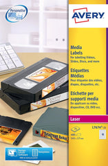Avery L7674-25 Self-Adhesive Video Spine & Data Storage Labels – 16 Labels per A4 Sheet, White