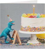 Birthday Card for Him/Friend - Cake & Dinosaur Design