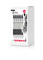 Zebra Z-Grip Retractable Ballpoint Pens – Black Ink, 1.0mm Tip, Pack of 50