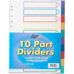A4 10 Part Polypropylene Dividers – Multi-Coloured Index Tabs for Ring Binders
