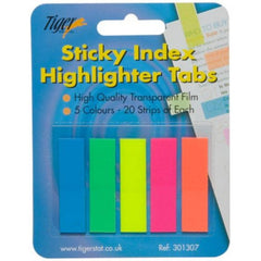 Tiger Sticky Index Highlighter Tabs – Pack of 100 Assorted Colours | Writable Page Markers