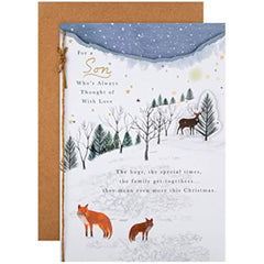 Traditional Winter Illustration Design Foxes Winter Scene Son Christmas Card