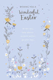 Easter Card Holy Season Silver Cross And Flowers