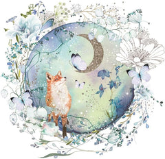 Nigel Quiney Artistic Greeting Card - Fox Looking At Butterfly- Suitable for Birthday - Silver Foil Finish, Multicolour, 150 x 150 mm