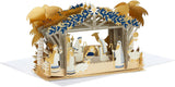 3D Pop-Up Nativity Scene Christmas Card – Gold Foil Details, Blue