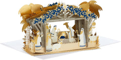 3D Pop-Up Nativity Scene Christmas Card – Gold Foil Details, Blue