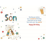 Nigel Quiney Contemporary Male Relation 'Happy Birthday' Greeting Card - Son Cheers - From The Party Time Range - With A Gold Foil Finish