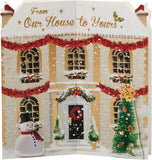 UK Greetings Christmas Card for Family - Festive House Shaped Design